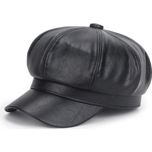 Women Beret Hat PU Leather Cap French Style Beanie Adjustable Fashion Newsboy Caps Visor Beret Hat Vintage Beret