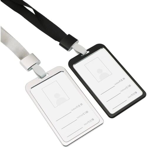 1pc Metal Employees Card Holder with Lanyard for Factory Company Staff Work Card Cover Case Bus Pass Access Badge Card Sleeve