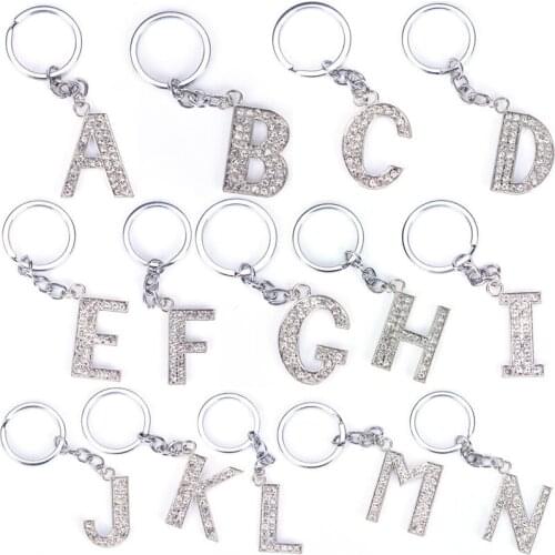 1Pc Fashion New Crystal Rhinestone Alphabet Keyring Initial Letter Key Ring Chain Unisex Keychain Letters
