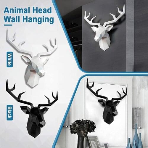 3D Deer Head Statue Modern Creative Animal Resin Wall Ornament Decoration for Home Living Room Bedroom GQ
