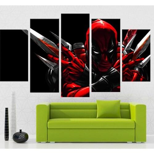5 Panel Canvas Art Wall Decor Ninja in Red And Black Clothes Poster Modern Home Decorative Framework Living Room Pictures