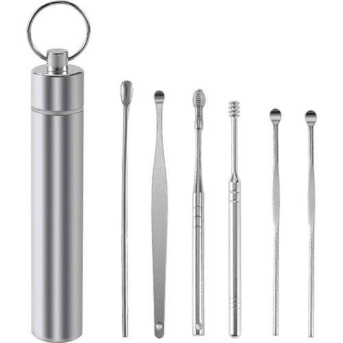 6Pcs/set Ear Wax Pickers Stainless Steel Ear Picks Wax Removal Curette Remover Cleaner Ear Care Tool Ear Pick Beauty Tools