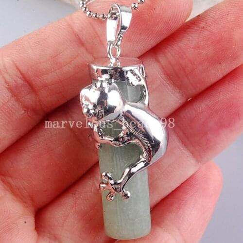 Free Shipping Beautiful jewelry 15x41mm Genuine Green Aventurine Frog amplected column Pendant Necklace with Chain PC3874