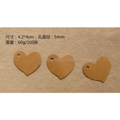 Free shipping stock blank heart shape 300 gsm kraft paper tag/baking price tag/gift packing labels/clothing tag 500 pcs a lot