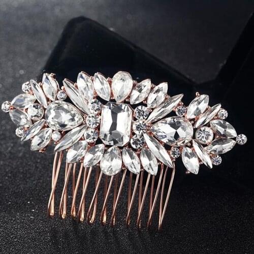 Blucome Crystal Hair Combs Accessories Perfect Flower Hairpins Tiara Rhinestone Crystal Head Jewelry for Gifts hair Combs Bijoux