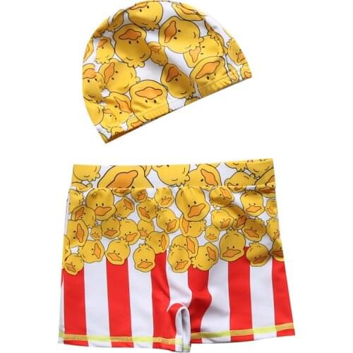 Children Swimwear with a Cap Summer Kids Swimsuit Boys Briefs Cute Swimming Trunks Cartoon Bathing Suit for 2-11 Years Old