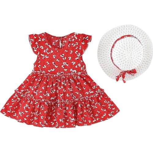 Summer Dress Toddler Baby Kids Girls Sleeveless Floral Princess Dress Hat Outfits Girl Clothing Vestido Infantil платье летнее