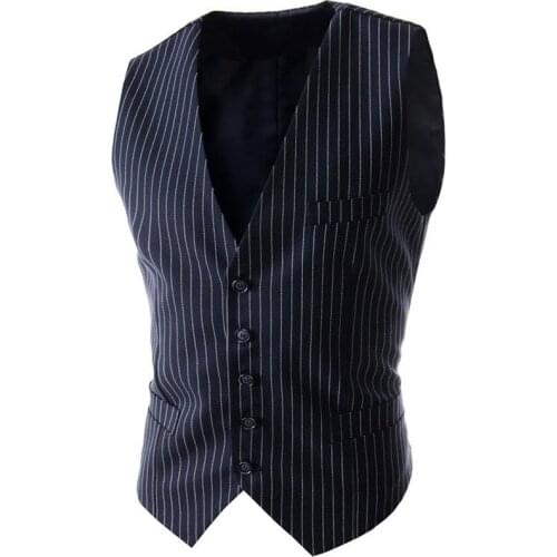 AIMENWANT Dress Striped Vests For Men Slim Fit Suit Vest Male Waistcoat Casual Sleeveless Formal Business Jacket Waistcoat