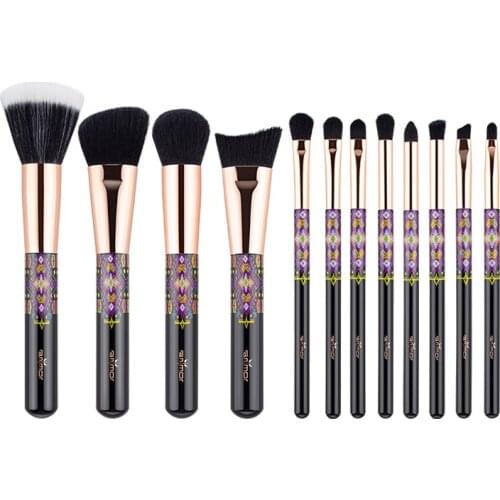 Anmor 12Pcs Makeup Brushes Set Black Professional Foundation Eyeshadow Brush for Face Make Up Soft Synthetic Hair Cosmetic Tool