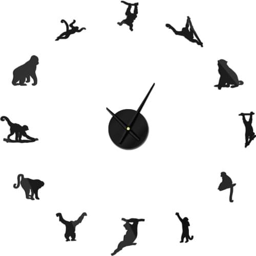 Ape Orangutan WallClock Modern Design Home Decoration Monkey Big Mirror 3D DIY Large Decorative Jungle Animals Watch Unique Gift