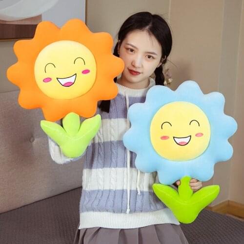 New Nice 45/70cm Smile Sunflower Pillow Lovely Simulation Plant Plush Toys Stuffed Flower Back Cushion Nice Xmas Valentine Gift
