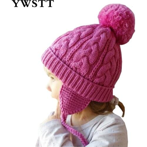 Autumn Winter Knitted Wool Girls Lace Up Infant Hat Ear Protection Toddler Hat New Baby Twist Braids Earmuffs