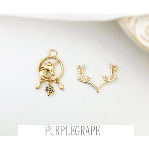 18K gold-covered fantasy unicorn micro-inlaid zircon diy Sen antler necklace earrings pendant material