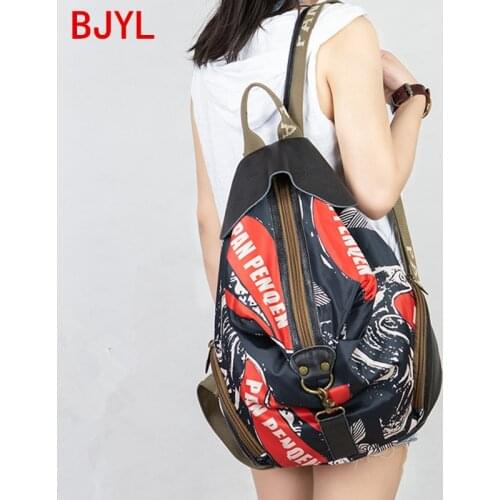 2020 New Women Backpack Shoulder Bag Student Backpack Retro Travel Backpacks with Cowhide Leather Large Capacity Canvas Female