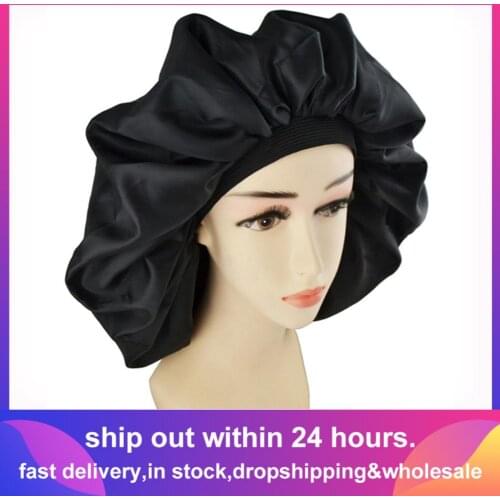 Super Giant Sleep Cap Waterproof Shower Cap Female Hair Care Large Satin Silk Bonnet Luxurious Fabric Sleep Cap High Quality