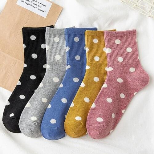Warm Womens Cute Dot Print Socks Beautiful Female Cotton Middle Tube Loose Retro Casual Polka Dot Socks Japanese Kawaii Socks