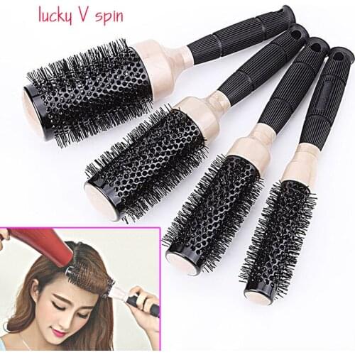 High Quality Hairdresser Brush Aluminum Barrel Hair Ceramic Round Comb With Boar Bristle Ionic Curling Brush Barber Comb