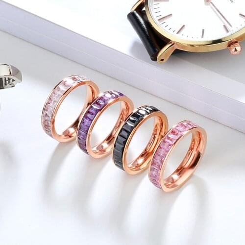 YUN RUO Colorful Snowflakes Zircon Rings Rose Gold Fashion Titanium Steel Jewelry Birthday Gift Woman Never Fade Drop Shipping