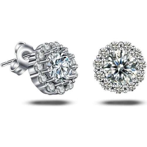 MxGxFam Round White CZ Stud Earrings for Women AAA+ Cubic Zircon Fashion Jewelry White Gold Color Lover Gifts