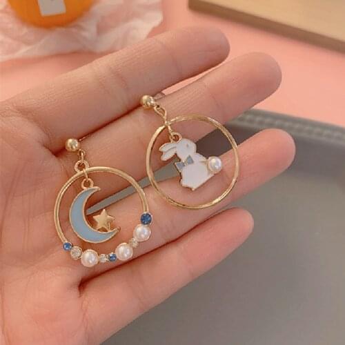 8 styles New Bunny Rabbit Moon Earrings For Women Girl Pear Star Crystal Asymmetry Earring Fashion Cute Trendy Jewelry