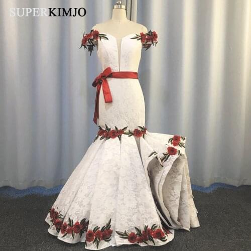 SuperKimJo Luxury Evening Dresses 2020 Mermaid White Lace Applique Embrodiery Elegant Evening Gown Vestido De Festa Longo