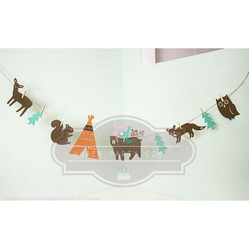 1 set/ fashion non-woven felt fabric animals trees camp/ hanging decor/party flag for boys girls/circle flag/colored pd071