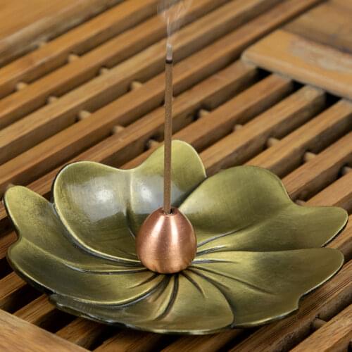 1pc High Quality Retro Lotus flower Incense Burner Plate Tray Alloy Creative Incense Holder Base Home Temple Decoration