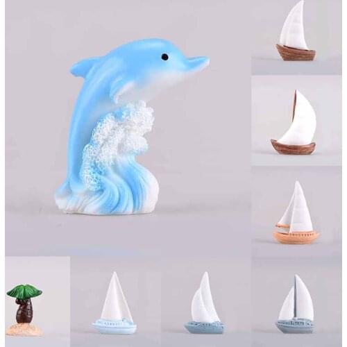 1 PCs Beach Ocean Series Decorations Cute Sailing Yachts Lighthouse Dolphins Resin Craft Decorations For Aquarium Accessories