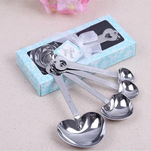 10sets/lot Love Wedding gifts of Beyond Measure Heart Measuring Spoons in Blue Color Gift Box Free shipping