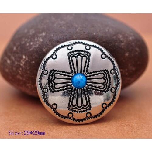 10pc 29MM Silver BLUE Bead Windwill Cross Engraved DIY Craft Saddle Conchoes Screw Back