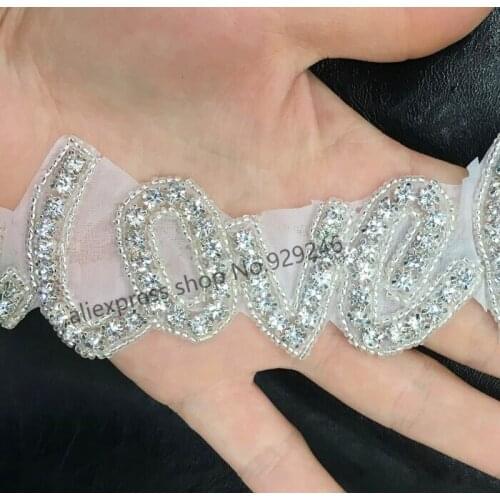 2pcs/lot shiny crystal rhinestone applique LOVE letter hotfix strass trims for shoes coat garment ornaments DIY crafts supplies