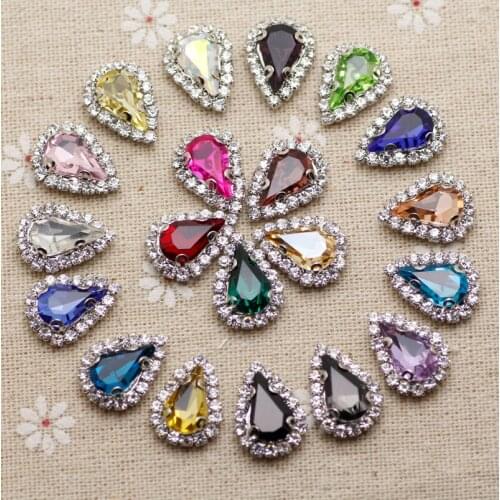 20pcs 8*13mm Mix Color Round Sew On Rhinestone With Claw Setting Silver Back With Metal Claw With Holes DIY garment stones