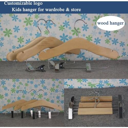 With clip kids Garment wood hangers 20 pcs Household Wardrobe Storage colorful Wood clothes hanger for Child clothes store