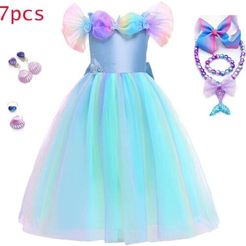 2021 Mesh Princess Dress Girl Halloween Cosplay Costume Set Wedding Party Dress Kids Birthday Gift Long Dress For Girls 3-10 Age
