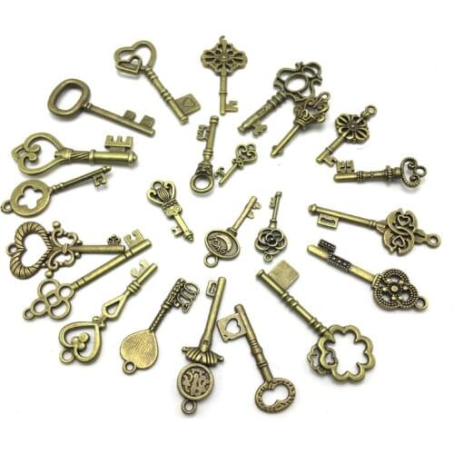 40pcs Retro Antique Bronze Key Different Style Creative Decorative DIY Keys Pendant Jewelry Accessories Home Decoration Parts