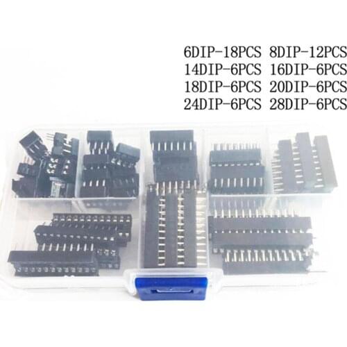 66PCS/Lot DIP IC Sockets Adaptor Solder Type 6/8/14/16/18/20/24/28 pins DIP IC Socket set electronic diy assortment kit MCU seat