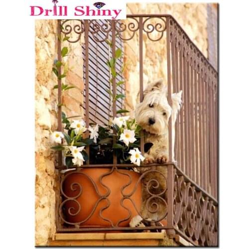 DIY diamond embroidery dog on the balcony 5D Diamond painting Cross Stitch full square Rhinestone mosaic decoration