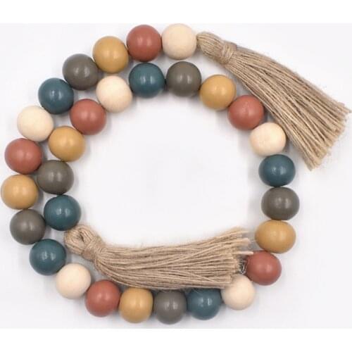Bao Niu New Country Retro Style Hemp Rope Tassel Beaded Home Decoration Wall Decoration 2*76CM Wooden Bead