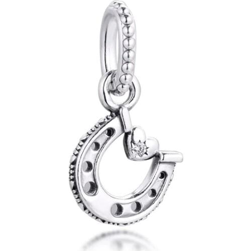 Good Luck Horseshoe Dangle Charms Authentic 925 Sterling Silver Charm Beads Fit Original Bracelets Bangles DIY Make Wholesale