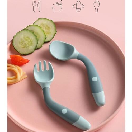 Baby Spoon With Fork Baby Utensils Set Bendable Silicone Spoon For Toddler Baby Feeding Tableware Safe Temperature Sensing Spoon