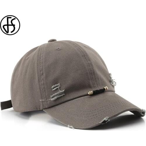 FS 2021 Summer Personality Washed Worn Hole Streetwear Hip Hop Caps Men Women Fashion Gray Beige Snapback Baseball Cap Bone
