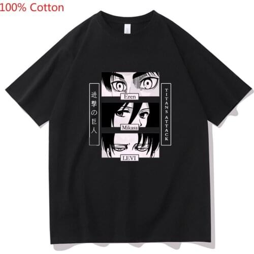 Comics Attack on Titan Short Sleeve Harajuku Eren Jager Mikasa Ackerman Levi Ackerman Eyes T-shirt Men Women Sandy Beach Tshirt