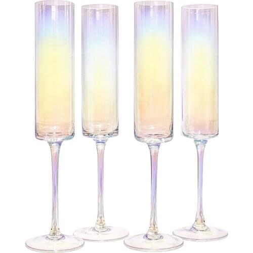 Crystal Champagne Flutes Wine Gift Set Square Wine Glasses With Stem Cocktail-Glass Lead Free Pearly Champagne Glasses Set Of 4
