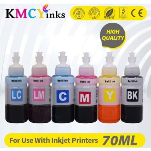 KMCYinks 6x70ml Rfill Dye Ink Bottle For Epson L800 L805 L1300 P50 1390 1400 1410 1500W PX650 PX660 PX700W PX800FW Printer Ink