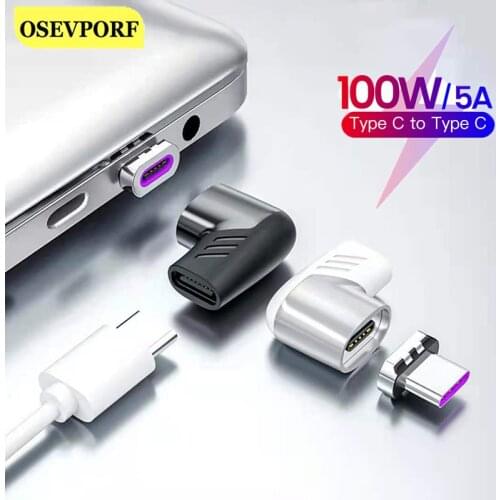 Magnetic 100W Elbow Magnetic Charger Adapter Connector Type C Charging Cable for Xiaomi Huawei USB C QC4.0 PD Tipo Fast Charger