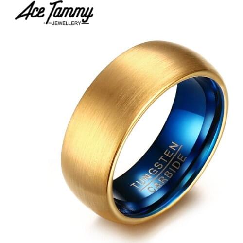 Tungsten Fashion Jewelry Men Women Universal Single Ring Gold and Blue Wedding Ring High Quality Couple Jewelry