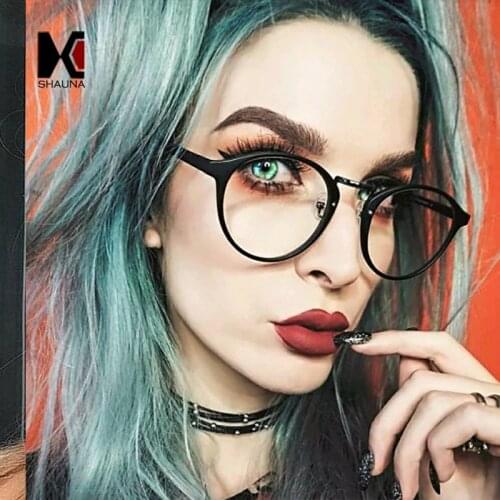 SHAUNA Fashion Round Eyeglasses Frames Brand Designer Men Black Circling Optical Frame Glasses Women Eyewear Plain Glasses