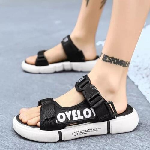 Mens Summer Sandals New Sandals Korean Trend Versatile Slippers Thick Soled Antiskid Beach Shoes Black Size 39-45