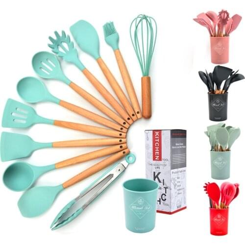 9/12pcs Set Household Silicone Wooden Cooking Utensil Kitchen Tools Set Koken Gereedschap Met Opbergdoos Kitchen Baking Kits