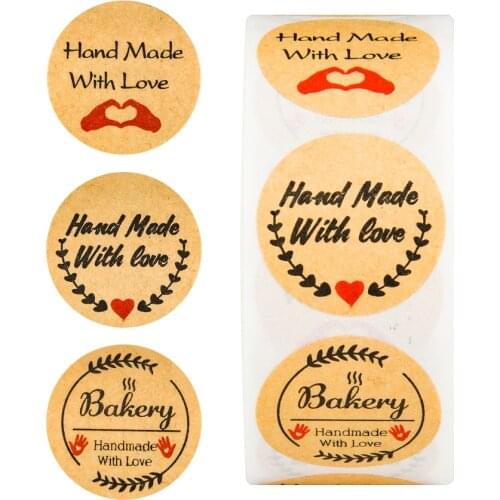 500pc/Roll 2.5cm Handmade With Love Stickers Seal Labels Round Adhesive Labels Baking Wedding Decoratio Party Gift Decor Sticker